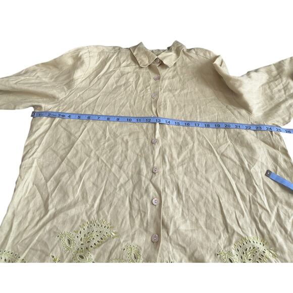 August Max Woman Green Relaxed Collared Lagenlook Long Sleeve Linen Blouse XL - Picture 11 of 13